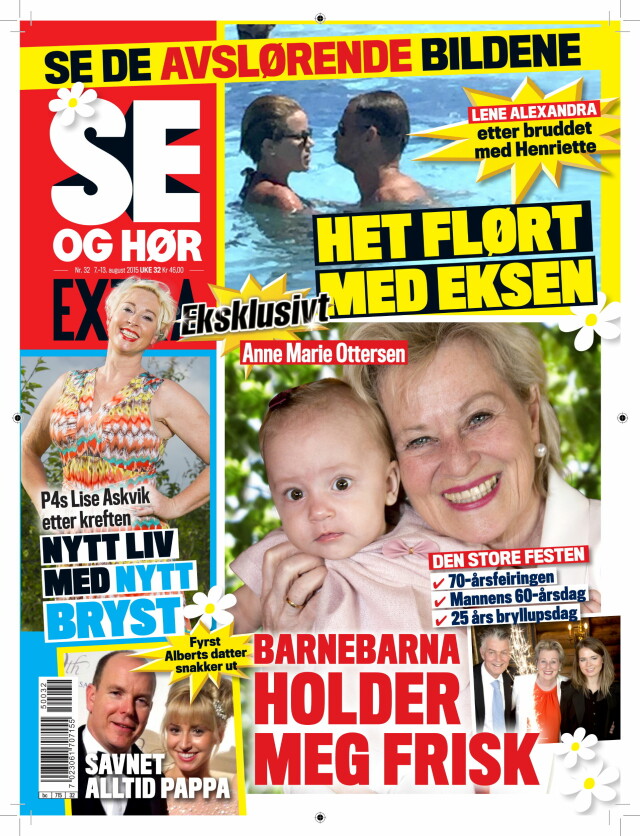 I SALG NÅ: I ukens Se og Hør Extra kan du lese om Lene Alexandras ferieflørt med eksen, Anne Marie Ottersens private bursdagsfest og mye, mye mer. I SALG NÅ: I ukens Se og Hør Extra kan du lese om Lene Alexandras ferieflørt med eksen, Anne Marie Ottersens private bursdagsfest og mye, mye mer.